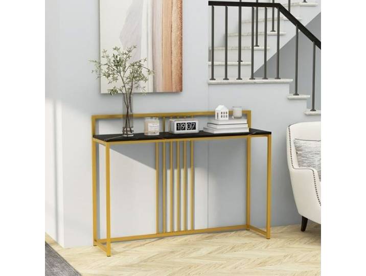 DREAMADE Table Console avec Cadre Métallique et Dispositif Anti-Basculement Design Peu Encombrant Charge 80KG 120X32X89CM Noir