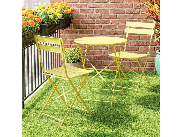 Outsunny Set Bistro 3P Table + 2 Chaises Pliables Jaune