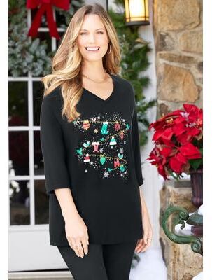 Plus Size Women's Wit & Whimsy Tees by Catherines in Black Motif Clothesline (Size 4X)