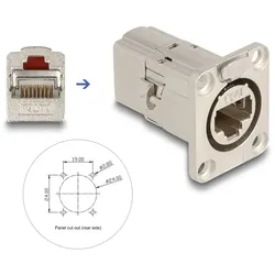 Delock D-Typ RJ45 Einbaubuchse / Kupplung Cat.6A STP Metall