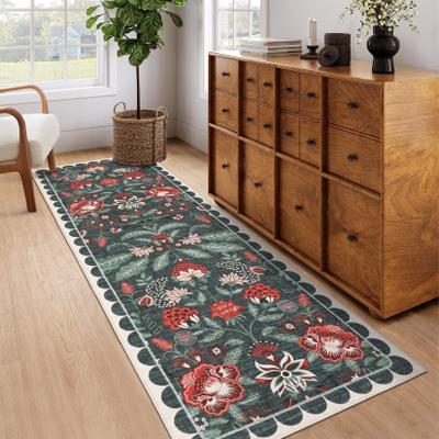 Garvee Vintage Floral Scalloped Border Living Room Area Rug