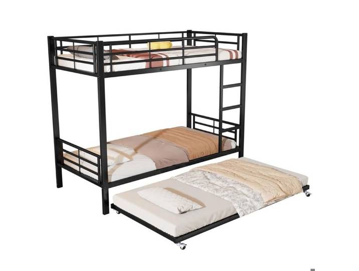 VLIVRA Lit superposé 3 places Gigogne Échelle 3 Marches et Barrières 90×200 cm et 90×190 cm sans Matelas