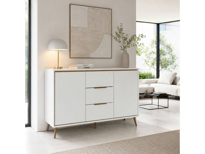 Buffet blanc moderne 2 portes 3 tiroirs AVIO