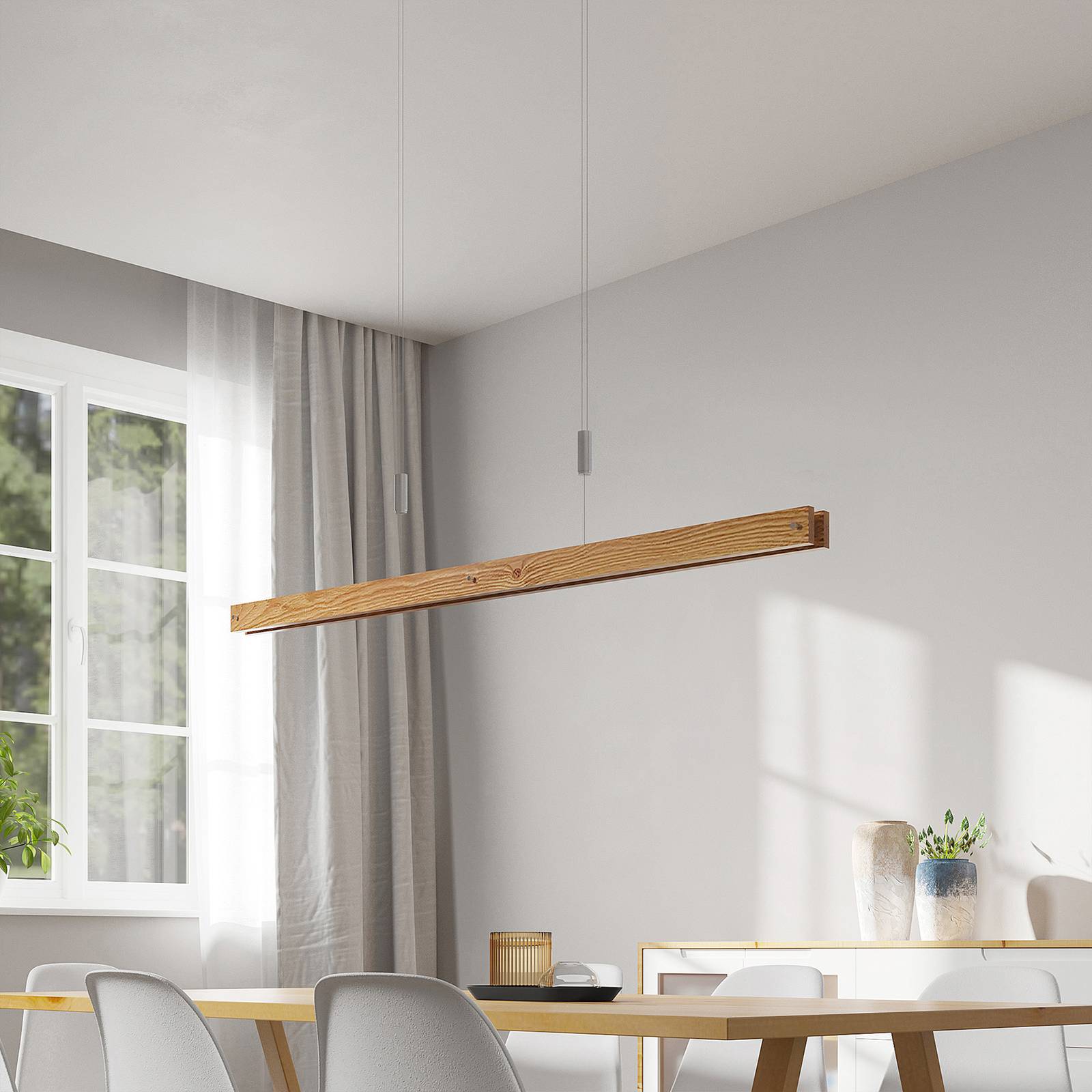 Hängelampe Alimara Lindby, dimmbar, Holz hell, für Wohn- / Esszimmer, Metall, Modern, Pendelleuchte