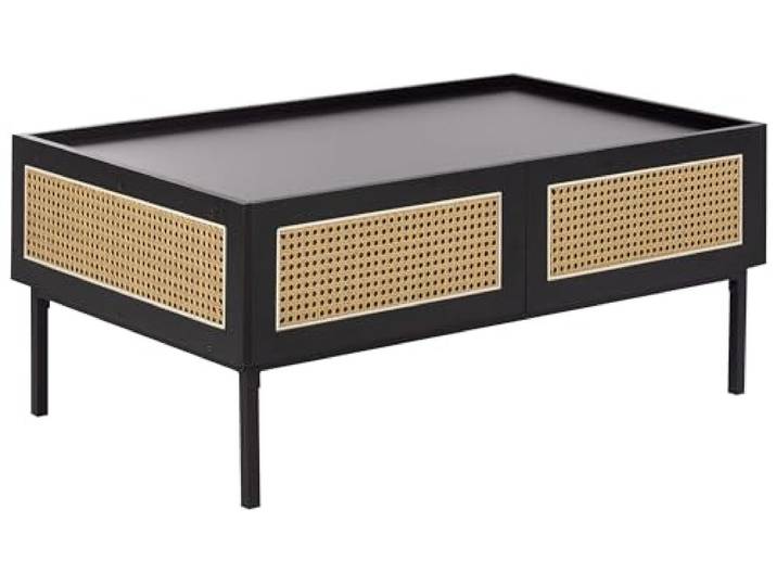 Couchtisch mit Schubladen Rattan schwarz Wiener Geflecht Boho Stil Cullen