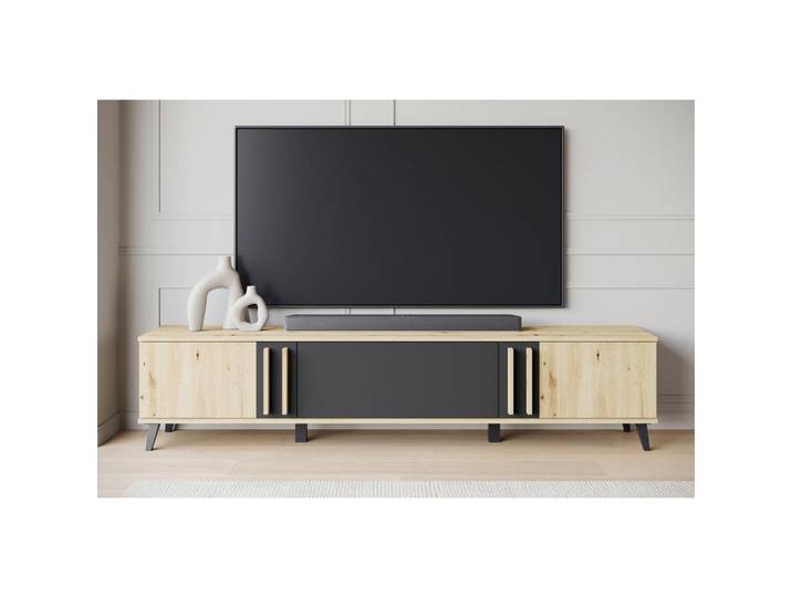 P & B Lowboard Helsinki, Schwarz, Eiche Artisan, Kunststoff, 180x40x33 cm, Fsc, stehend, Wohnzimmer, Wohnwände, Lowboards, Lowboards stehend