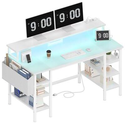 No Desk with Storage Shelves - 47 inch Home Office Gaming Desk with Monitor Stand