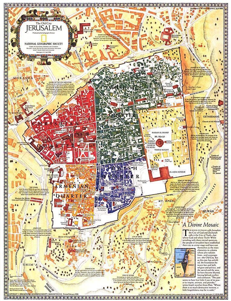 National Geographic Historic POD 1996 Jérusalem, la vieille ville Carte
