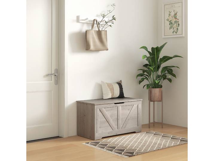 HOMCOM Coffre Rangement 100L Pouf avec Couvercle Gris 80x40x45cm