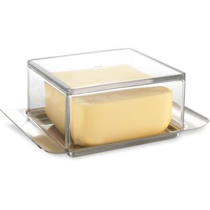 Gefu Butterdose Brunch 33621, aus Edelstahl / Kunststoff, rechteckig, 14 x 8 x 5,2 cm, silber / transparent