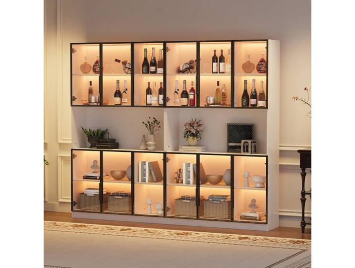 Vitrine avec éclairage LED - 240x34x200cm -Grande vitrine en verre avec 12 portes en verre pour salon chambre à coucher entrée