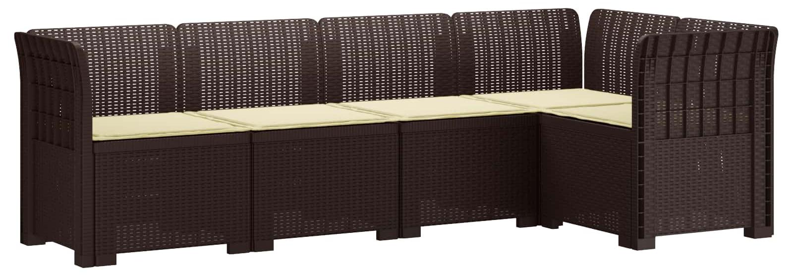 5-Sitzer Gartensofa mit Kissen Rattan-Look PP Braun