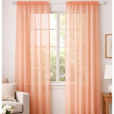 Home Mart Goods "Peach Sheer Window Rod Pocket Curtain Set 108"" Inches Long (2 Panels) - 108"" Long"