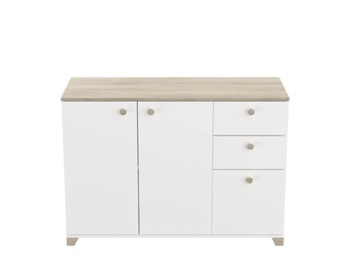 Demeyere Buffet 3 Portes et 2 Tiroirs- Décor Chêne Kronberg et Blanc - Style Contemporain- Pour Salon, Salle à Manger- L119,6 x P41,9 x H85,1 cm