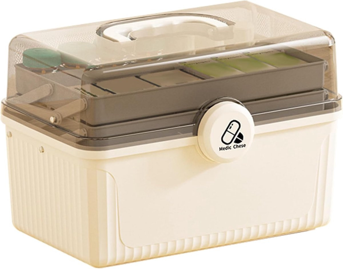 SnelShoppen Grote Medicijnbox met Draaghandvat, Multifunctionele Opvouwbare Organiser met 3 Lagen voor Geneesmiddelen en Knutselspullen