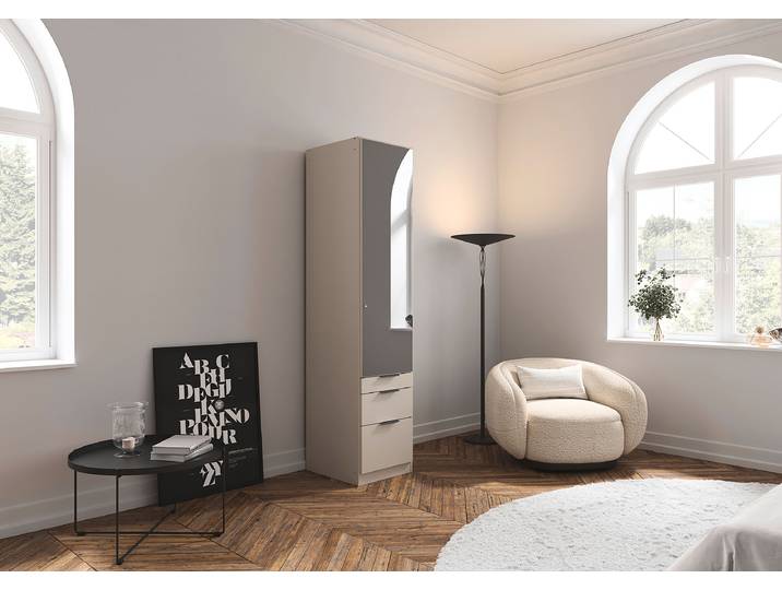 Armoire Alabama avec miroir gris A 47cm Beige/Cachemire Gris