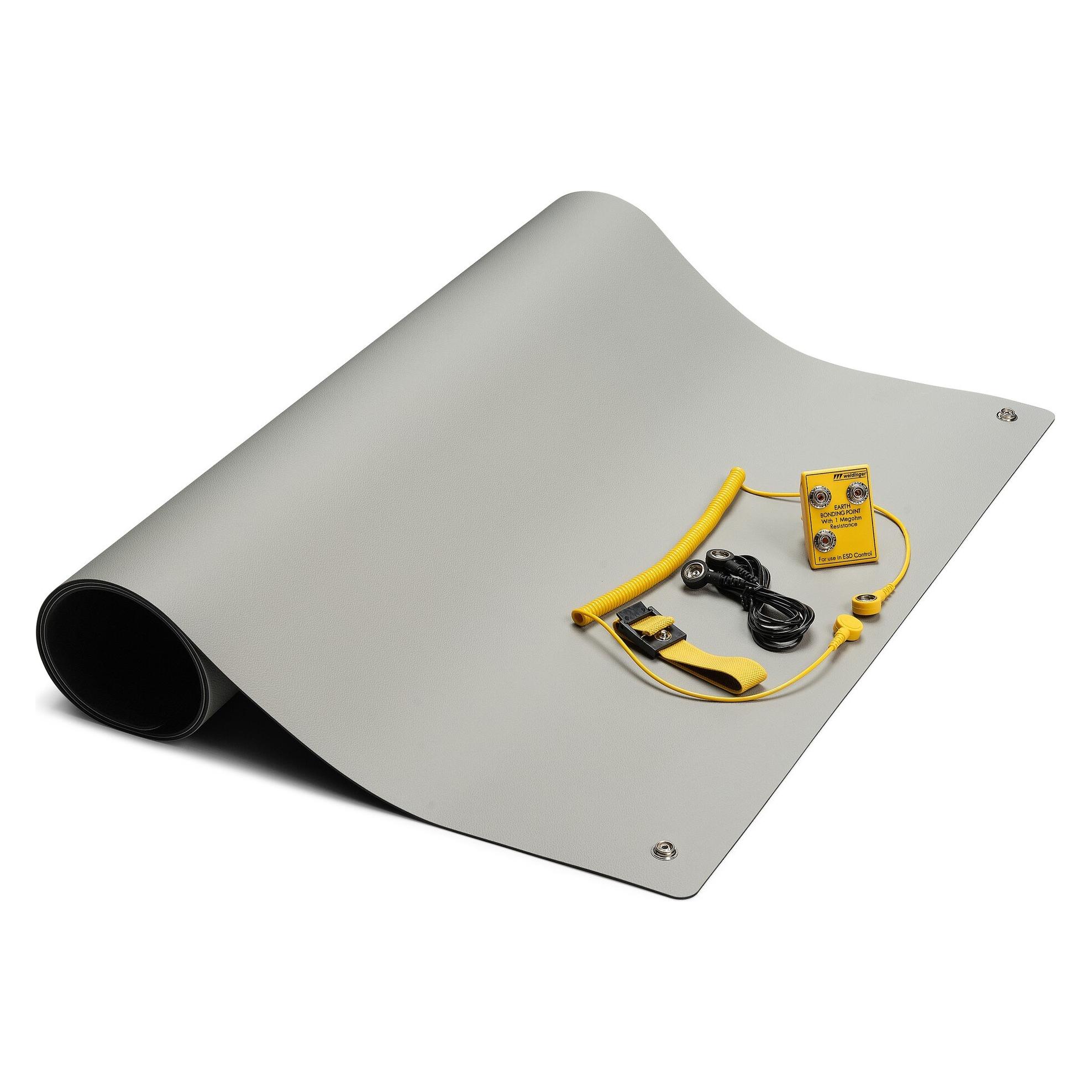 Safeguard ESD-Tischmatten Set L Pro Swiss, 600 x 1200 mm, Schweizer Erdungsstecker, 5-teilig (Statikschutz) (SG-TMS-GR-GL-L PRO SWISS-3DK-1200X600X2)