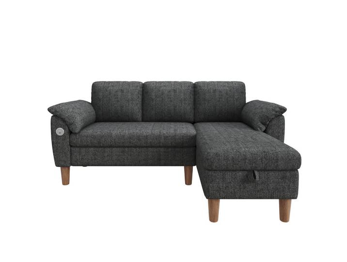 Oxeza Ecksofa 181/125/88 cm Dunkelgrau mit Stauraum-Chaiselongue und USB/Type-C-Ladeanschluss, Mode, Füllung: Taschenfederkern, seitenverkehrt montierbar,L-Form, 181x125 cm, Wohnzimmer, Sofas & Couches, Wohnlandschaften, Ecksofas