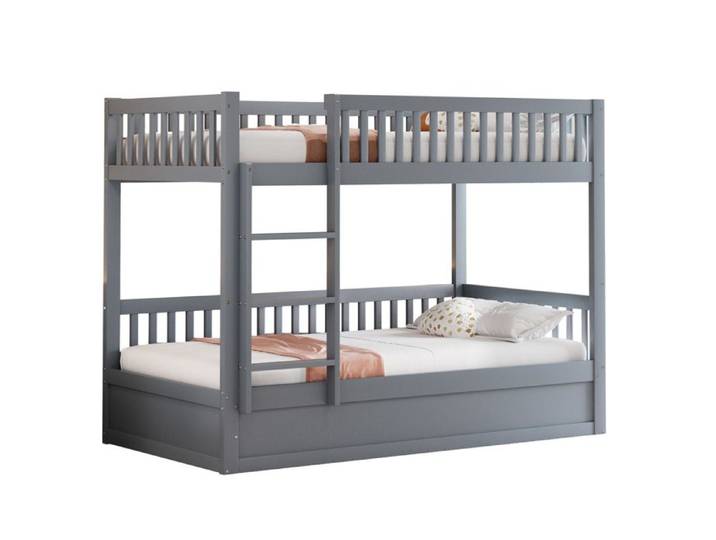 Kinder-Etagenbett en Bois Massif 90x200 avec Système de Stockage Hydraulique Solide et Gris