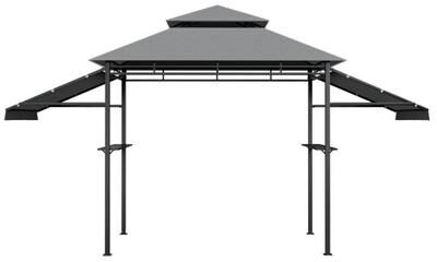 Costway 13.5 x 4 Feet Patio BBQ Grill Gazebo Canopy with Dual Side Awnings-Gray