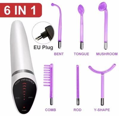 Inspired Finds High Frequency Facial Wand 6 in 1 Acne & Skin Rejuvenation Device purple Eu Plug
