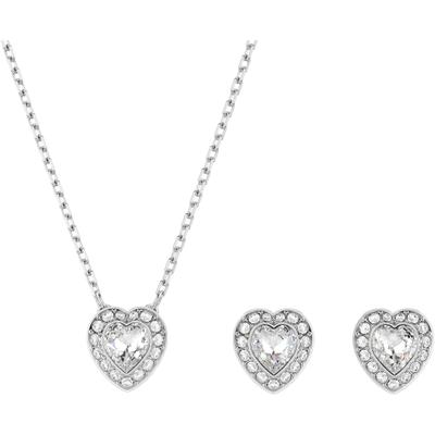 Ohrring und Ketten Set SWAROVSKI "Multipack Schmuck Geschenk Ariana Grande Herz", silber (metallfarben, kristallweiß, kristallweiß), Schmuck_Sets, Damen, Metall, glitzernd, glänzend, mit Swarovski Kristall