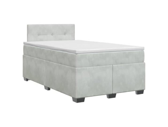 KTHLBRH Boxspringbett Hellgrau 120 x 190 cm mit Matratze und Topper Taschenfedern, mittlere Steifigkeit, verstellbares Kopfteil 78-88 cm, fester Lattenrost, Engineering-Holz, Topper