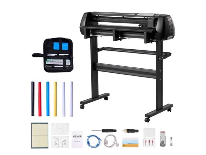 VEVOR Plotter de Découpe Largeur d'alimentation Max. 870 mm\, Traceur de Coupe Vinyle Double Lame\, Force et Vitesse Réglables\, avec Feuilles d'Autocollants\, Film de Transfert et Logiciel Signmaster