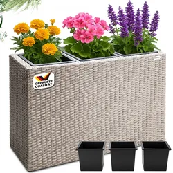 Casaria Deuba Poly Rattan Blumentopf Wasserabfluss Innentöpfe Creme
