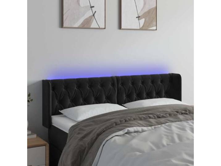 GBCDSWBR Samt Kopfteil, LED Bett-Rückenlehne 147x16x78/88 cm Schwarz Integrierte RGB Beleuchtung, Höhenverstellbar, Ohren-Design