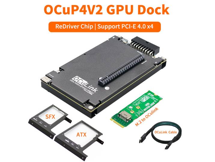 OCuP4V2 OCuLink GPU Dock avec puce ReDriver, prise en charge PCI-E 4.0 X4, adaptateur NVME M.2 vers OCuLink en option, carte graphique externe pour ordinateur portable