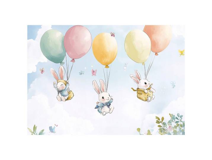 FOTOTAPETE Kinderzimmer Mädchen Kaninchen Wolken 350x250