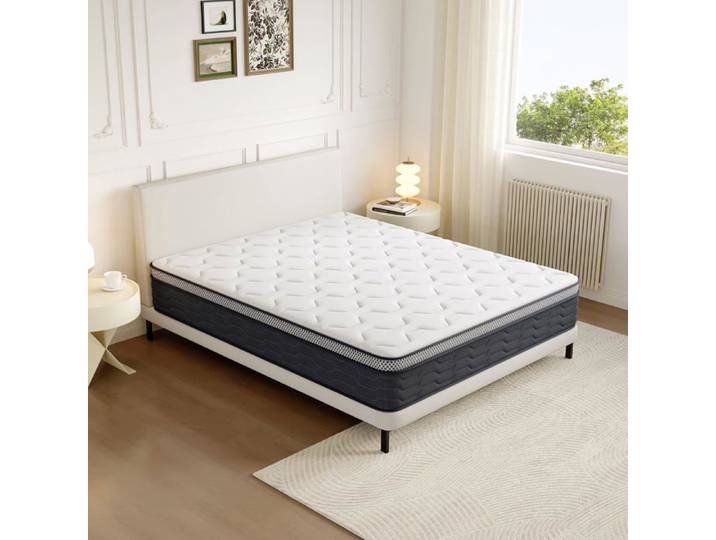 Matelas ressorts ensachés 90x190x25 cm 7 zones confort mousse mémoire forme soutien ferme respirant hypoallergénique adulte