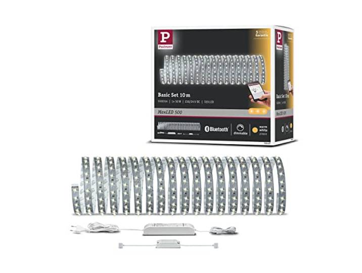 Paulmann 70907 Function MaxLED 500 Kit de base 10m\, Bluetooth\, 2700K blanc chaud\, 53\,5W\, 230/24V\, Argent