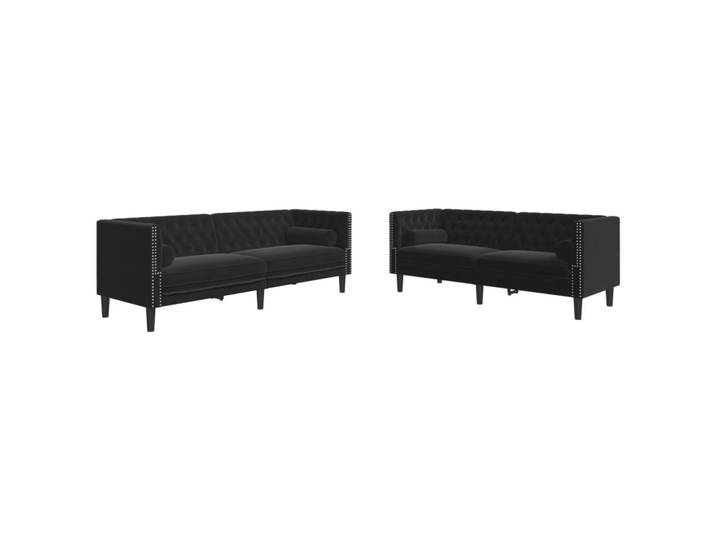 vidaXL Ensemble de 2 canapés Chesterfield avec traversins Noir velours