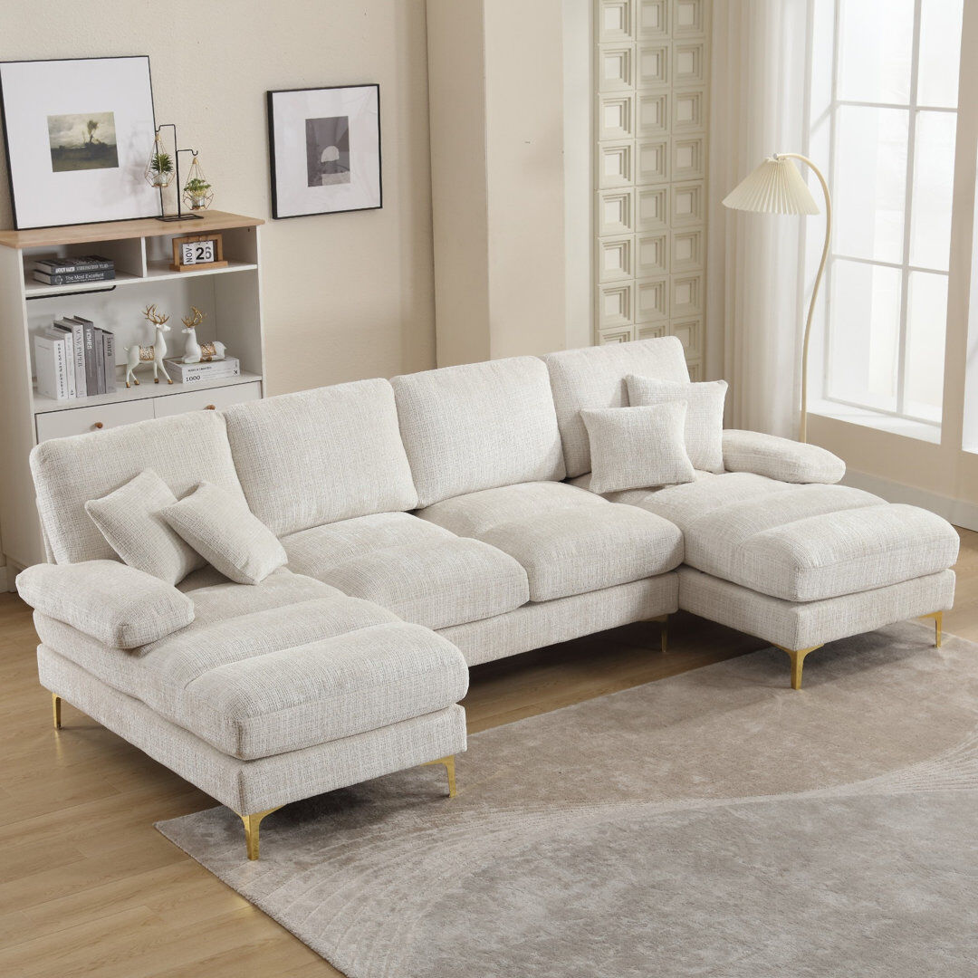Brayden Studio 4 Seater Chenille Sectional Beige Chenille 88cm H X 272cm W X 136cm D