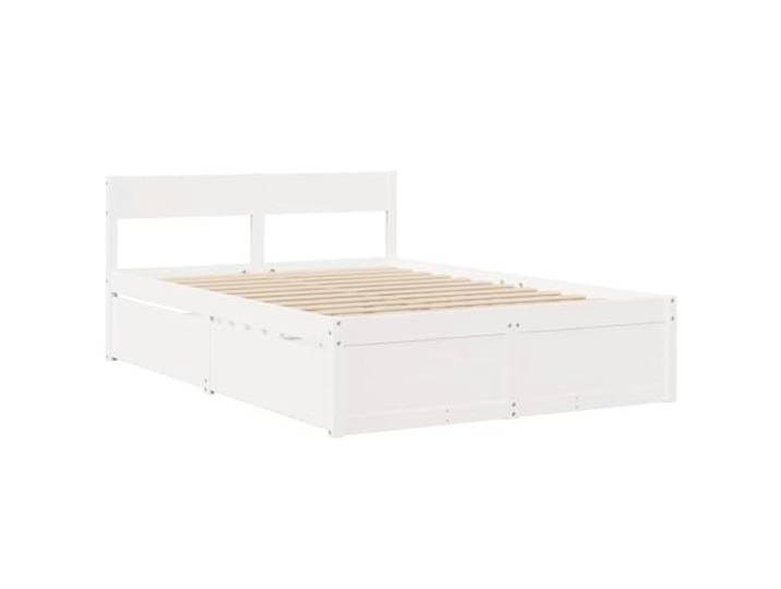 KTHLBRH Bett weiß 135 x 190 cm Massivholz Kiefer Mit 4 Schubladen, Lattenrost aus Sperrholz, Kopfteil inklusive, robuste Struktur