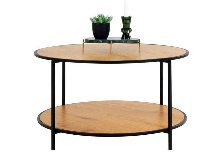 LebensWohnArt Couchtisch Moderner Couchtisch LEVEN 80cm Eiche-Look Industrial Design Metall