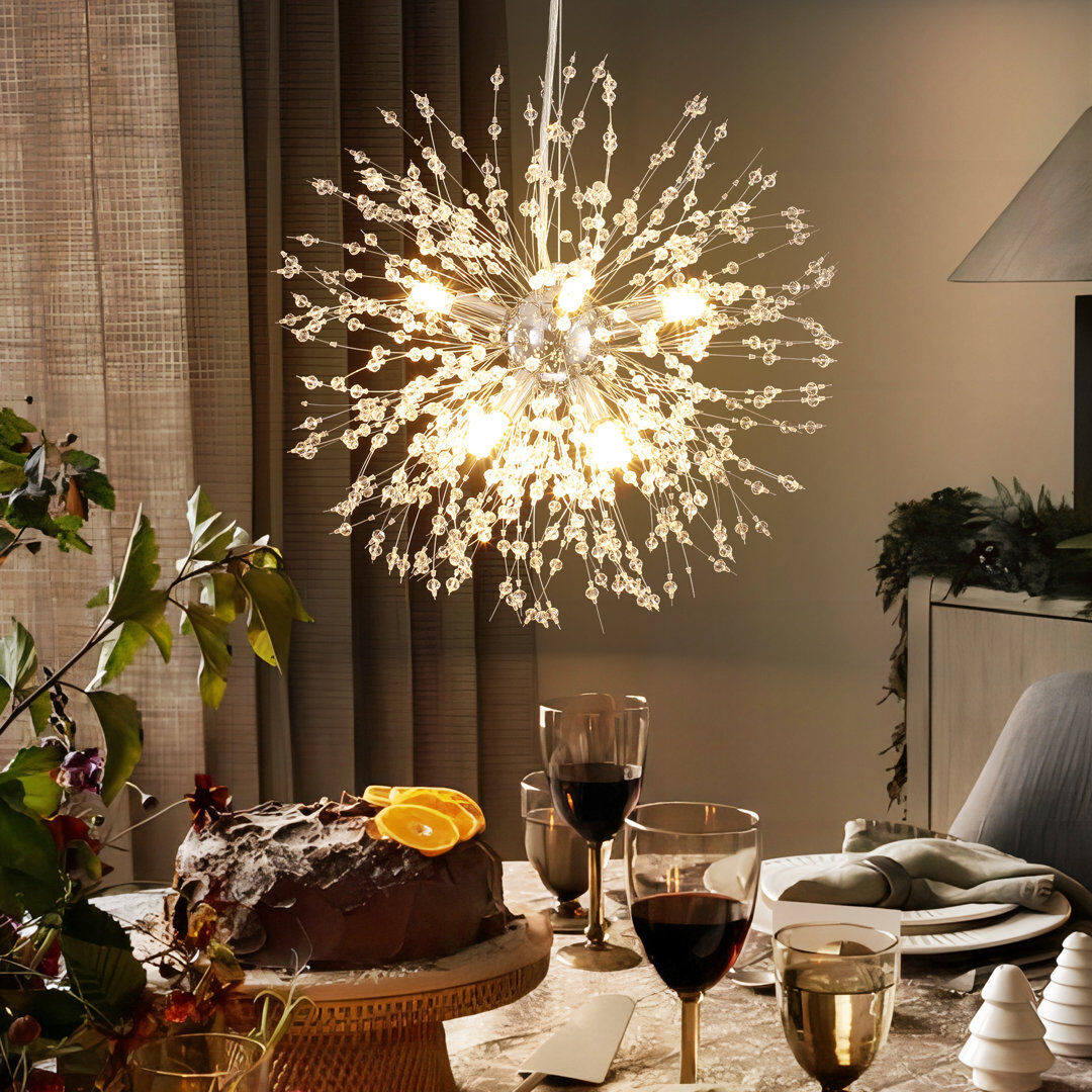 Etta Avenue Dandelion 8-Light Sputnik Crystal Chandelier Starburst Sunburst Ceiling Lighting Chrome 40cm H X 40cm W X 40cm D