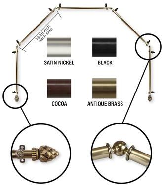 "InStyleDesign 13/16"" Lotus 5-Sided Bay Window Curtain Rod (18-28 inch each side)"