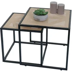 2er-Set Beistelltisch MCW-N88, Kaffeetisch Wohnzimmertisch Loungetisch, Geflecht Rattan-Optik