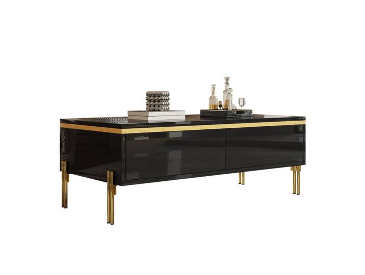 Modfu Couchtisch aus Spanplatte 100x50x36 cm in Schwarz mit doppelseitigen Schubladen, 50x36x100 cm, Wohnzimmer, Wohnzimmertische, Couchtische