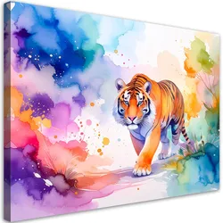 LEINWANDBILD Bunter Tiger Safari Aquarell 90x60cm