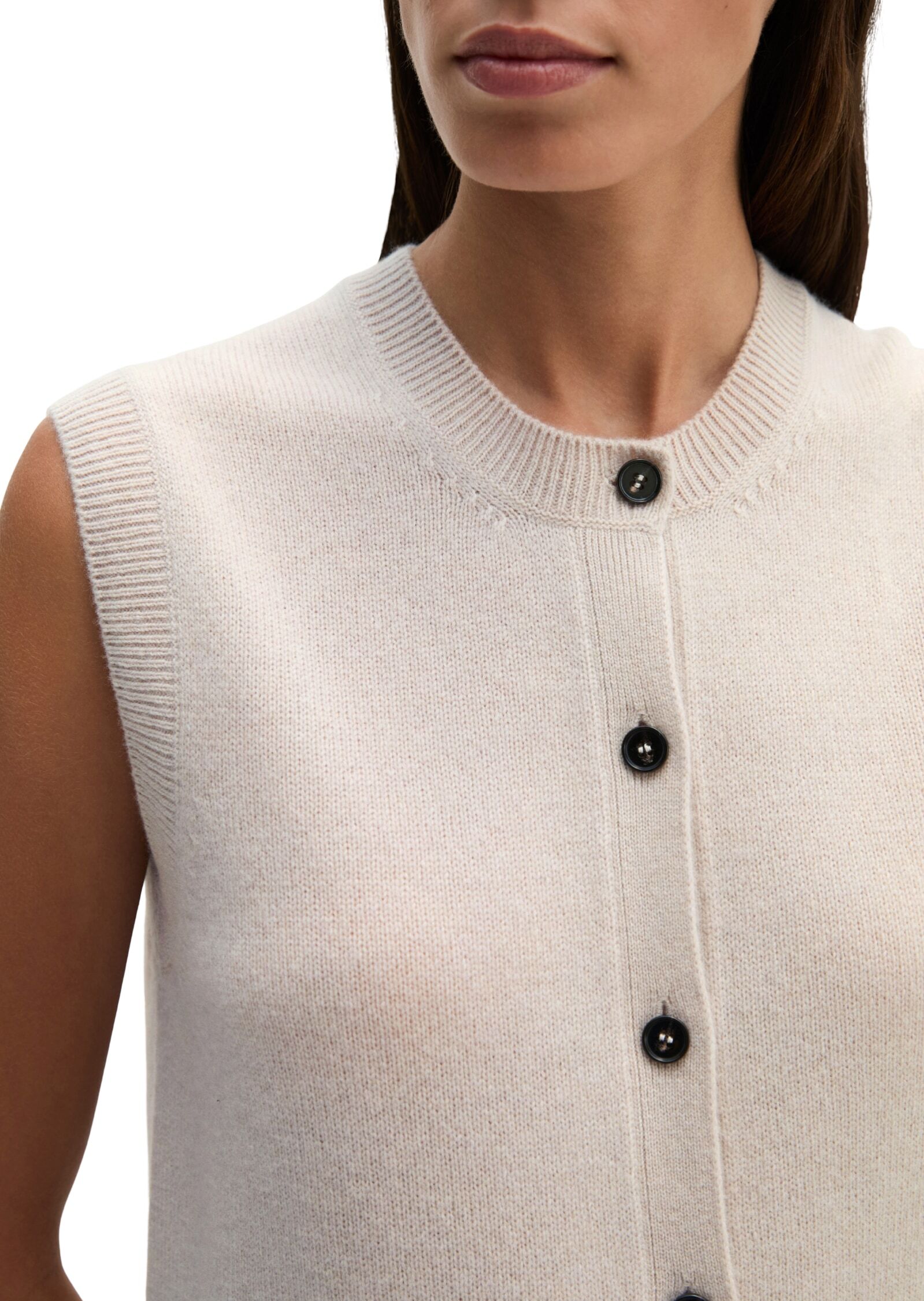 Marc O' Polo Strickweste MARC O'POLO, Damen, Gr. XS, beige (natural), Strick, Obermaterial: 100% Schurwolle, regular fit normal, Rundhals, Westen Strickweste, ärmelloser Cardigan aus flauschiger Lammwolle natural XS
