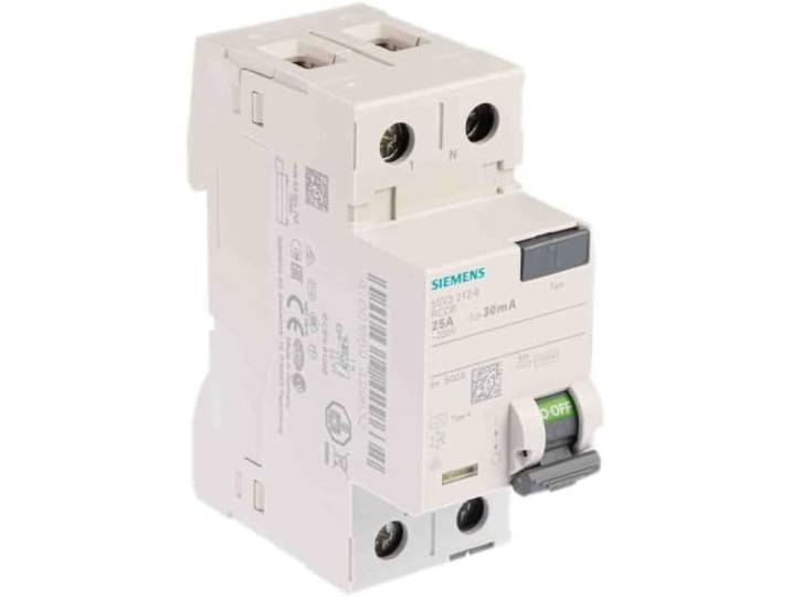 Siemens Indus.Sector FI-veiligheidsschakelaar 5SV3312-6 25A, 1+N, 30mA,230V SENTRON aardlekschakelaar 4001869429632