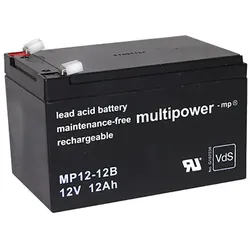 Blei-Akku Multipower MP12-12B, mit VDS-Zulassung, 6,3 mm Faston Anschluss, 12 Volt, 12 Ah