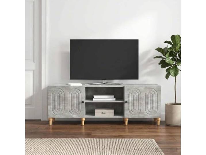 GKMBCVDFR TV-Schrank 150 x 31 x 50 cm Betongrau Holzwerkstoff Holzwerkstoff, Streifenmuster, 90-Grad-Türen, Regale, pflegeleicht