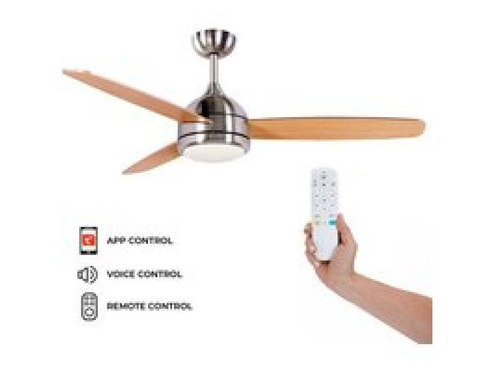 Ventilateur Plafond Kekai Siroco Plata DC 132x40cm 55W Argent avec Pales en Bois Lumière Réglable Minuterie Application Smart