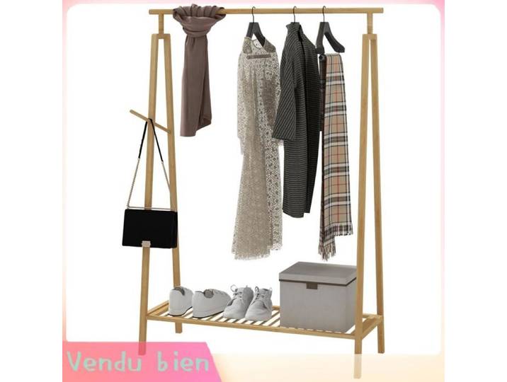 LIA Portant vêtements bambou étagère chaussures 110x42x152cm
