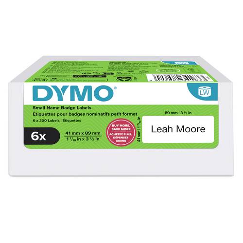 DYMO Etiketten Rolle 89 x 41mm Weiß 6 Rollen Wiederablösbar 2234187 Namensschild-Etiketten